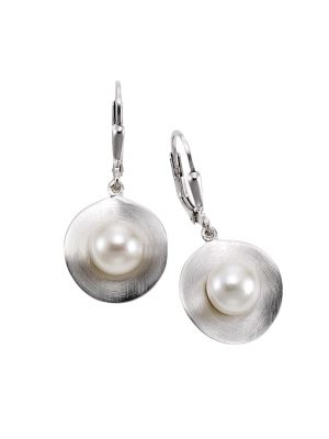 Ohrhänger 925/- Sterling Silber Perle weiß 3,2cm Gebürstet ZEEme Weiß