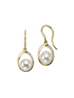 Ohrhaken 585/- Gelbgold Perlen Brillanten 585/- Gold Süßwasserzuchtperle weiß 2,62cm Glänzend 0,04ct Orolino Gelb