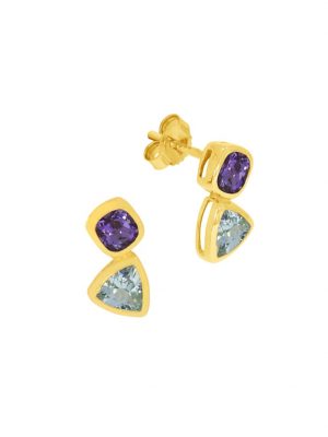 Ohrstecker 375/- Gold Blautopas beh. blau 1,3cm Glänzend Fascination by Ellen K. Gelb