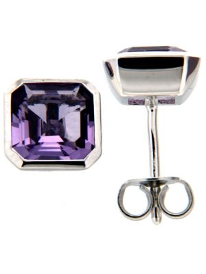 Ohrstecker 585/- Gold Amethyst lila 0,8cm Glänzend Orolino Silbergrau