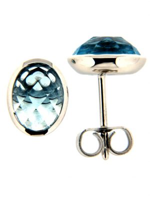 Ohrstecker 585/- Gold Blautopas (beh) blau 0,95cm Glänzend Orolino Silbergrau