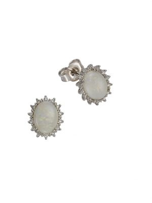 Ohrstecker 585/- Weißgold Opal Brillanten 585/- Gold Opal weiß 1,1cm Glänzend 0,12ct Orolino Silbergrau