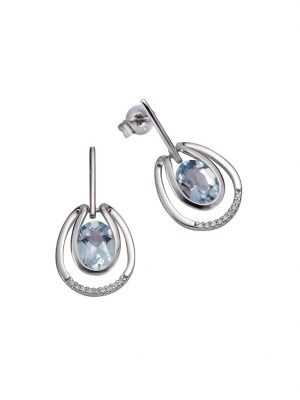 Ohrstecker 585/- Weißgold Topas Brillanten 585/- Gold Blautopas beh. blau 2,45cm Glänzend 0,07ct Orolino Silbergrau