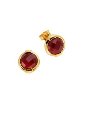 Ohrstecker 925/- Sterling Silber Achat rot 1cm Glänzend Jamelli Gelb