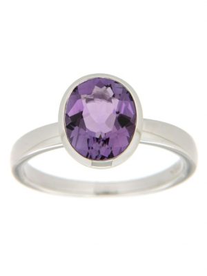 Ring 585/- Gold Amethyst lila Glänzend Orolino Weiß