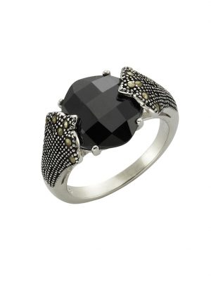 Ring 925/- Sterling Silber Achat schwarz Rhodiniert ZEEme Schwarz