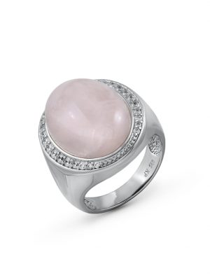 Ring 925/- Sterling Silber Rosenquarz rosa Glänzend ZEEme Weiß