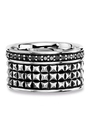 Ring 925/- Sterling Silber Spinell schwarz Mattiert 0,840ct CAI Silbergrau