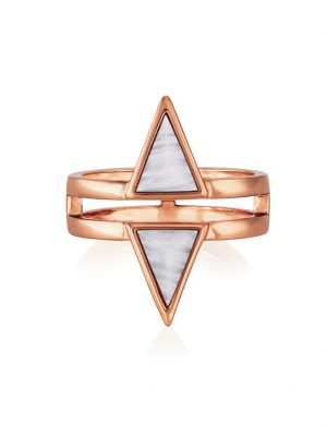 Ring Messing rotvergoldet Messing Achat weiß Glänzend Buckley Rosa