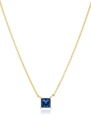 SIF Jakobs Halskette - ELLERA QUADRATO NECKLACE - SJ-N42279-BLCZ-YG 925 Silber vergoldet, Zirkonia blau