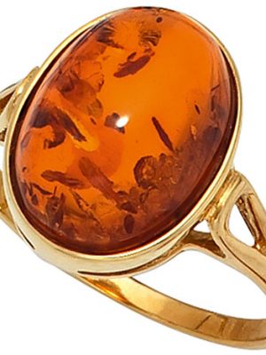 SIGO Damen Ring 375 Gold Gelbgold 1 Bernstein-Cabochon orange Bernsteinring Goldring