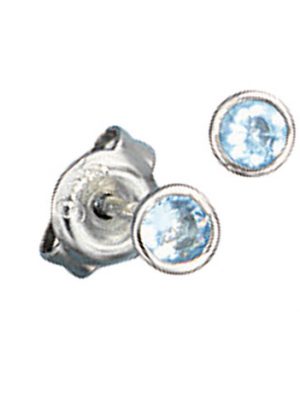 SIGO Ohrstecker rund 925 Sterling Silber rhodiniert 2 Zirkonia hellblau blau Ohrringe