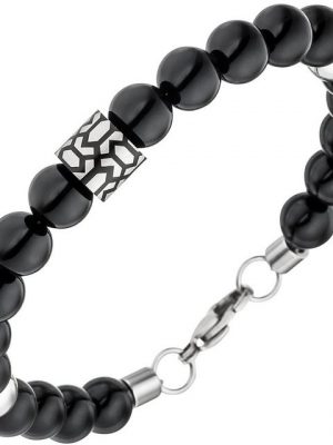 Schmuck Krone Armband "Kugel-Armband Armschmuck für Herren aus Onyx mit Edelstahl schwarz 21cm"