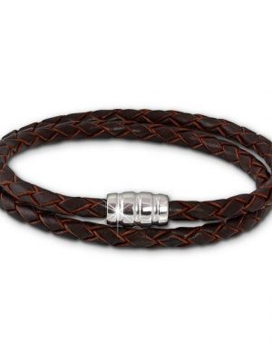 SilberDream Silberarmband "LS0415 SilberDream Leder Armband geflochten 38cm" (Armband), Damen, Herren Armband ca. 38cm, 925 Sterling Silber, Farbe: braun