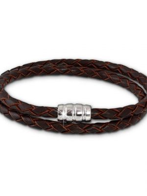 SilberDream Silberarmband "LS0415 SilberDream Leder Armband geflochten 38cm" (Armband), Damen, Herren Armband ca. 38cm, 925 Sterling Silber, Farbe: braun