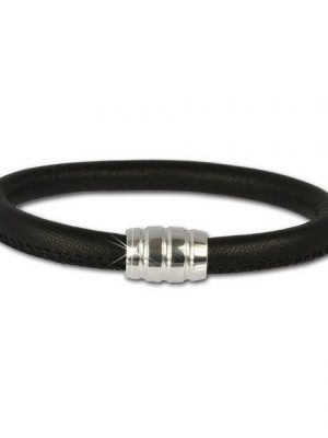 SilberDream Silberarmband "LS0601 SilberDream Nappa Leder Armband schwarz" (Armband), Unisex Armband, ca. 19cm aus 925 Sterling Silber, Farbe: schwarz