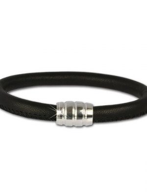 SilberDream Silberarmband "LS0602 SilberDream Nappa Leder Armband schwarz" (Armband), Unisex Armband, ca. 21cm aus 925 Sterling Silber, Farbe: schwarz