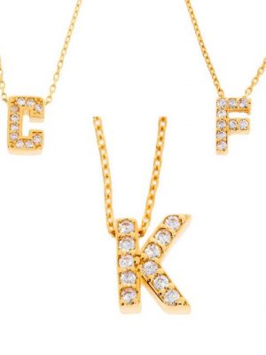 Stella-Jewellery Kette mit Anhänger "585er Gold Halskette Zirkonia Buchstaben Anhänger" (inkl. Etui), Buchstaben Anhänger mit Kette