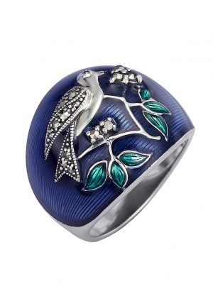 Vogel-Ring mit Markasit Esse Blau