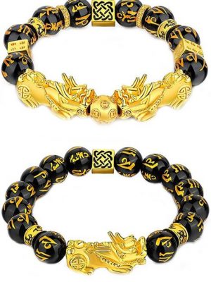 AcserGery Armband Set "2 Stück Feng Shui Perlenarmband, Armband mit Handgeschnitztem, Mantra Perlen Armbänder, Verstellbare Feng Shui Armbänder, für Die Gewinnung Von Reichtum und Viel Glück"