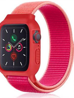 ELEKIN Smartwatch-Armband "Nylon-Sportarmband mit Hülle, kompatibel mit Apple Watch-Armband, 45 mm, 41 mm, 44 mm, 40 mm, schützende Silikon-Schutzhülle mit Nylon-Sport-Schlaufenband für Serie 7/6/5/4/SE, für Kinder, Damen, Herren"