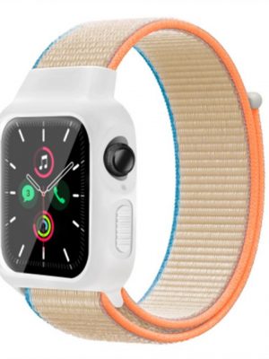 ELEKIN Smartwatch-Armband "Nylon-Sportarmband mit Hülle, kompatibel mit Apple Watch-Armband, 45 mm, 41 mm, 44 mm, 40 mm, schützende Silikon-Schutzhülle mit Nylon-Sport-Schlaufenband für Serie 7/6/5/4/SE, für Kinder, Damen, Herren"