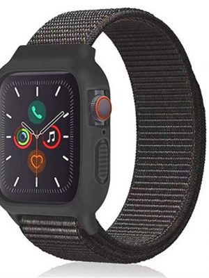 ELEKIN Smartwatch-Armband "Nylon-Sportarmband mit Hülle, kompatibel mit Apple Watch-Armband, 45 mm, 41 mm, 44 mm, 40 mm, schützende Silikon-Schutzhülle mit Nylon-Sport-Schlaufenband für Serie 7/6/5/4/SE, für Kinder, Damen, Herren"