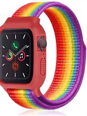 ELEKIN Smartwatch-Armband "Nylon-Sportarmband mit Hülle, kompatibel mit Apple Watch-Armband, 45 mm, 41 mm, 44 mm, 40 mm, schützende Silikon-Schutzhülle mit Nylon-Sport-Schlaufenband für Serie 7/6/5/4/SE, für Kinder, Damen, Herren"