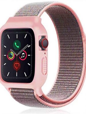 ELEKIN Smartwatch-Armband "Nylon-Sportarmband mit Hülle, kompatibel mit Apple Watch-Armband, 45 mm, 41 mm, 44 mm, 40 mm, schützende Silikon-Schutzhülle mit Nylon-Sport-Schlaufenband für Serie 7/6/5/4/SE, für Kinder, Damen, Herren"