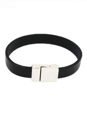 mitienda Armband "Lederarmband für Männer, schwarz - silber"