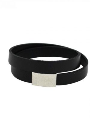 mitienda Armband "Lederarmband schwarz, Magnetverschluss silber"