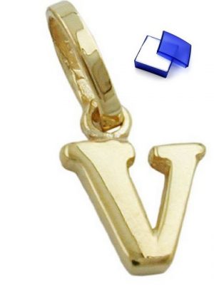 unbespielt Buchstabenanhänger "Anhänger Buchstabe V aus 375 Gold 9 Karat 8 x 6 mm inklusive Schmuckbox", Goldschmuck für Damen und Herren