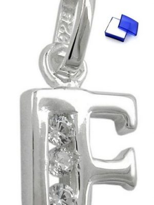 unbespielt Buchstabenanhänger "Schmuck Unisex Kettenanhänger Anhänger Buchstabe F glänzend mit Zirkonias aus 925 Silber 8 x 7 mm", Silberschmuck für Damen und Herren