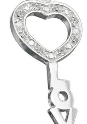 unbespielt Herzanhänger "Kettenanhänger Anhänger Schlüssel Love mit Zirkonias glänzend 925 Silber 28 x 12 mm inklusive kleiner Schmuckbox", Silberschmuck für Damen und Herren