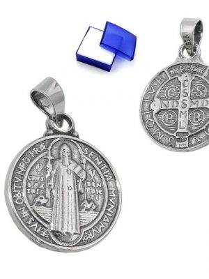 unbespielt Kettenanhänger "Anhänger St. Benediktus-Medaille 14 mm Silber 925 inklusive Schmuckbox", Silberschmuck für Damen und Herren