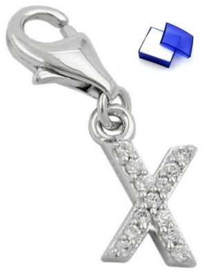 unbespielt Kettenanhänger "Kettenanhänger Anhänger Charm Buchstabe X mit Zirkonias glänzend rhodiniert 925 Silber 11 x 6 mm inkl. kleiner Schmuckbox", Silberschmuck für Damen und Herren