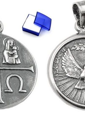 unbespielt Kettenanhänger "Kettenanhänger Anhänger Medaille Taube christliche Symbole geschwärzt 925 Silber 15 mm inkl. kleiner Schmuckbox", Religiöser Schmuck