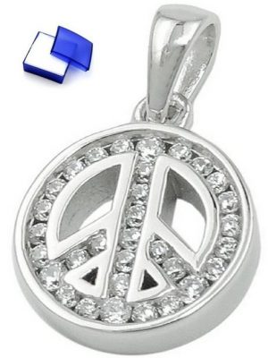 unbespielt Kettenanhänger "Kettenanhänger Anhänger Peace Zeichen mit Zirkonias rhodiniert 925 Silber 14,5 x 12 x 3 mm inkl. kleiner Schmuckbox", Silberschmuck für Damen und Herren