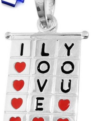 unbespielt Kettenanhänger "Kettenanhänger Anhänger Viereck - I LOVE YOU - rot schwarz lackiert 925 Silber 22 x 13 mm inklusive kleiner Schmuckbox", Silberschmuck für Damen und Herren