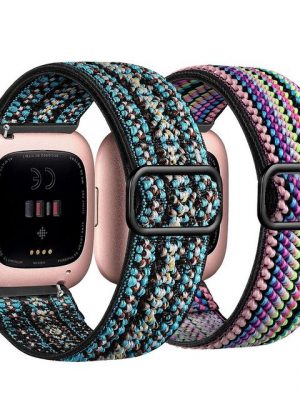 zggzerg Uhrenarmband "2 Stücke Ersatzarmband Kompatibel mit Fitbit Versa 2 Armband/Fitbit Versa Armband für Damen/Herren, Elastisches Verstellbares Nylon Uhrenarmband für Fitbit Versa/Versa 2/ Versa Lite"