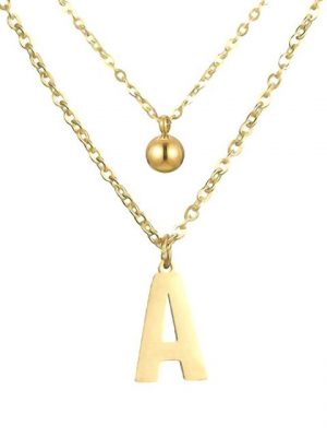 BUNGSA Ketten-Set "Doppel-Kette Buchstaben und Kugel Anhänger Gold" (1-tlg., inkl. Schmuckbeutel aus Organza), Halskette Necklace