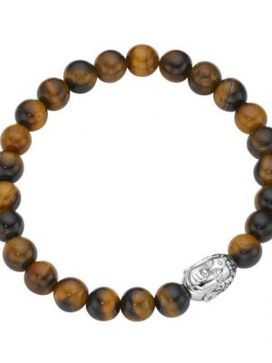 GIORGIO MARTELLO MILANO Armband "Tigerauge-Kugeln mit Buddha-Kopf, Silber 925"