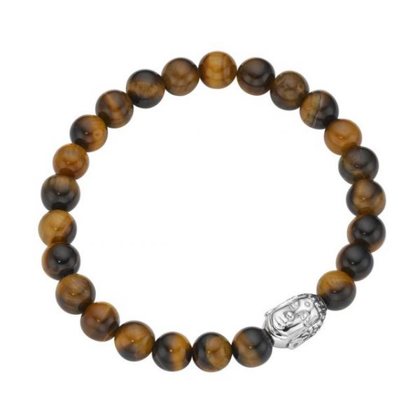 GIORGIO MARTELLO MILANO Armband "Tigerauge-Kugeln mit Buddha-Kopf, Silber 925"