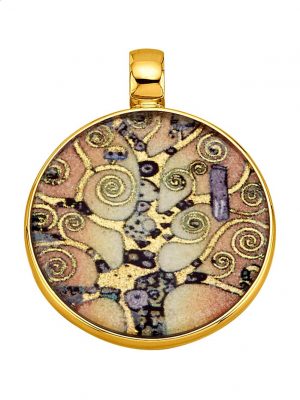 2tlg. Schmuck-Set mit Edelsteingemälde Diemer Gelbgoldfarben