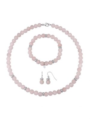 3tlg. Schmuck-Set mit Rosenquarz Silber