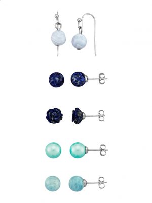 5tlg. Ohrschmuck-Set mit Farbsteinen Silberfarben