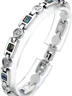 AcserGery Armband "Edelstahl Schmuck Damen Magnetarmband Edelstahl 4 in 1 Magnettherapie Armband Zirkonia Muschel Magnetisches Armreif Silber"