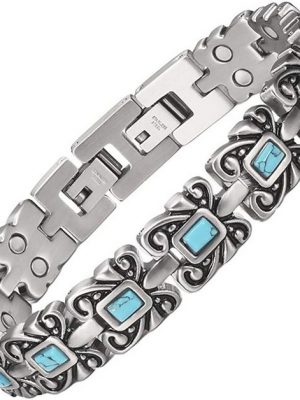 AcserGery Armband "Schmucksachen 7.3 '' Weinlese tibetanische silberne blaue Türkisarmbandfrauen-Therapie magnetische Armbänder für Frauen ladies"