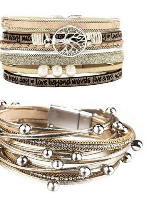 AcserGery Bettelarmband "2-teiliges mehrschichtiges Armband-Set Perlenarmband Manschettenarmband mit Magnetschnalle Damen"