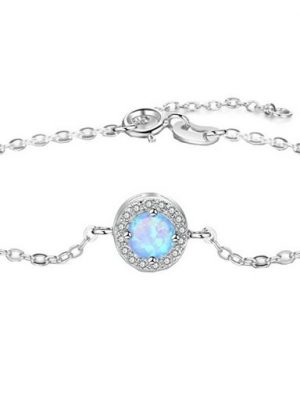 AcserGery Bettelarmband "S925 Sterling Silber Einstellbar Armband Mode Einfach Runde Opal Kristall Elegante Frauen Mädchen Schmuck Geschenk für Sie"